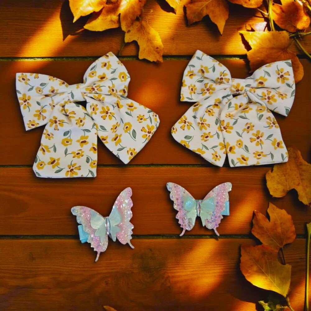 Floral Fall Butterfly Hair Bow Set